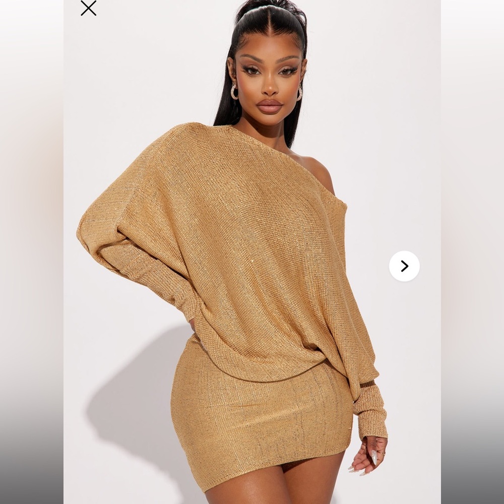 Fashion Nova Sophia Gold Sweater Mini Dress